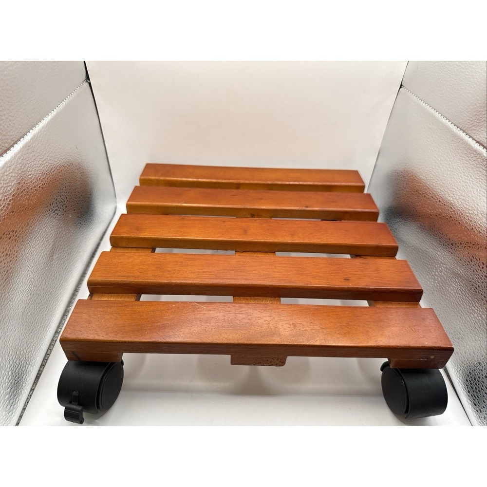 Wooden Plant Stand on Wheels Rolling Plant Caddy Square Indoor Holder 12x12